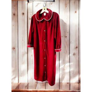 Vintage Red Long Nightgown With White Piping & Peter Pan Collar
